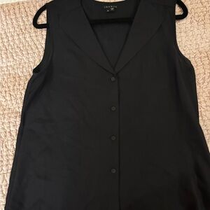 Theory Black Button-Down Sleeveless Blouse 100% Silk Women’s Medium